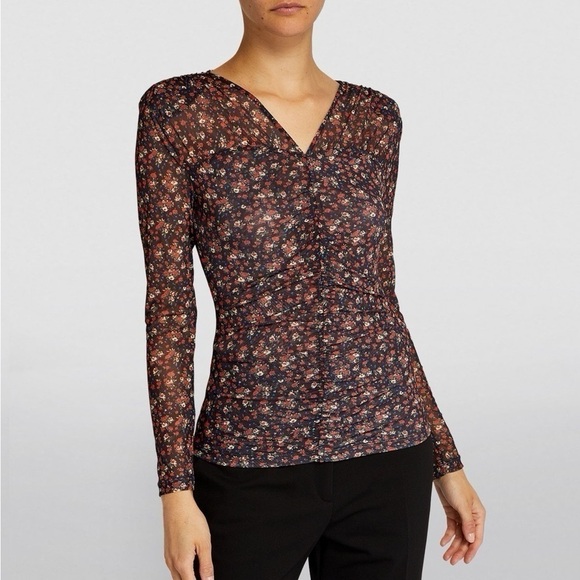 Sandro Bethanie Mesh Floral Print Top - Picture 1 of 9